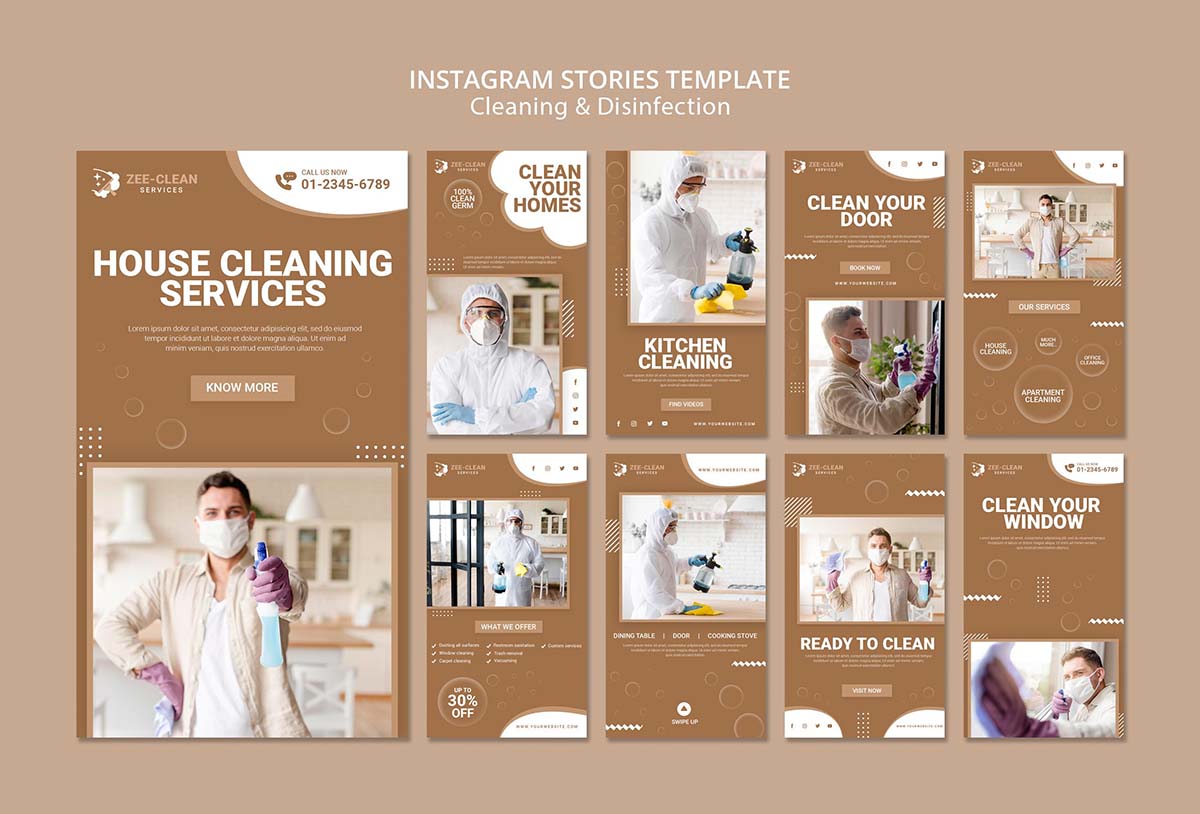 医疗科研人员消毒清洁卫生滚屏海报设计PSD源文件cleaning-disinfection-instagram-stories-template