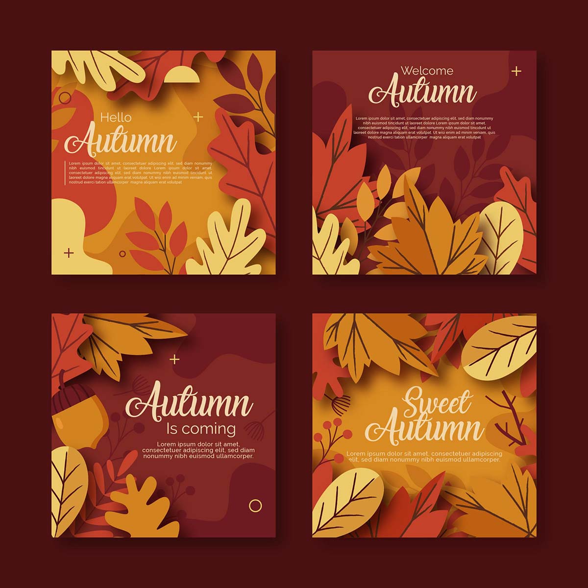 秋季促销标签背景创意设计源文件flat-autumn-card-collection