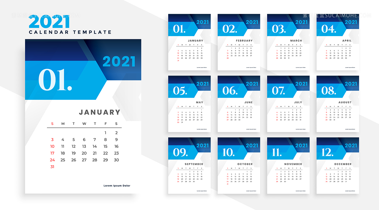 几何风格现代蓝色商务日历设计矢量源文件2021-geometric-st<x>yle-modern-blue-business-calendar-design