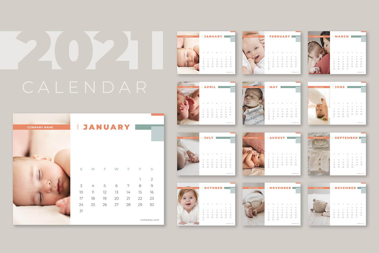 日历模板矢量源文件（不含照片）abstract-2021-calendar-template