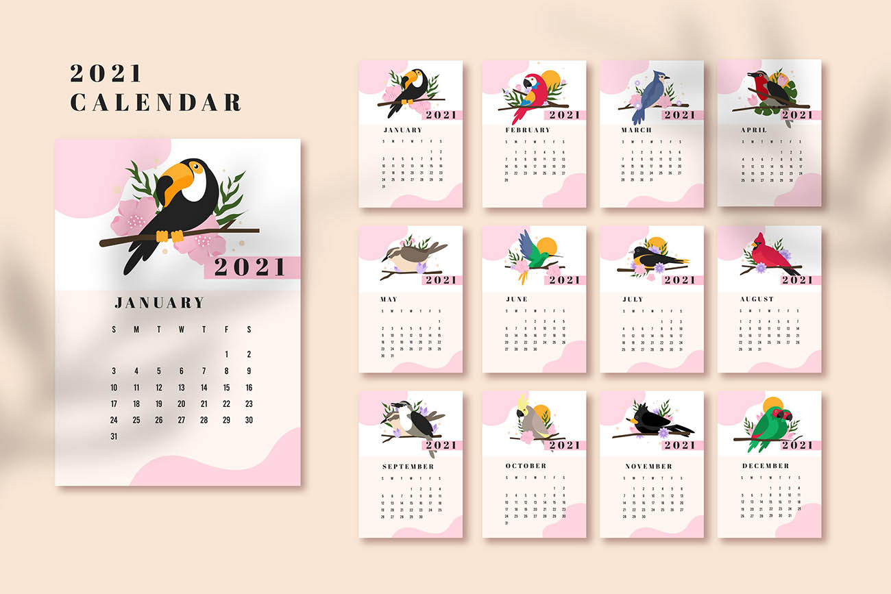 插图2021年日历模板矢量源文件illustrated-2021-calendar-template