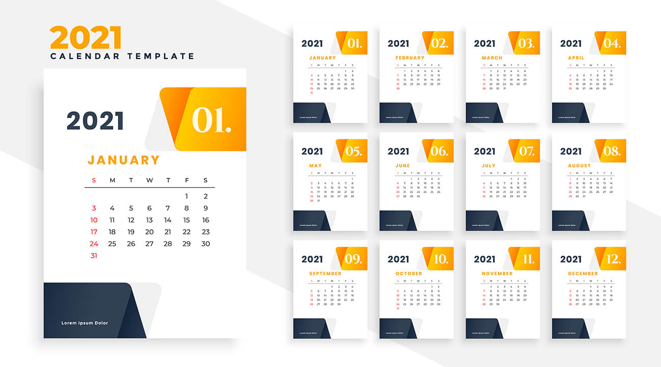 优雅的2021年现代商务日历设计模板矢量源文件elegant-2021-moden-business-calendar-design-template