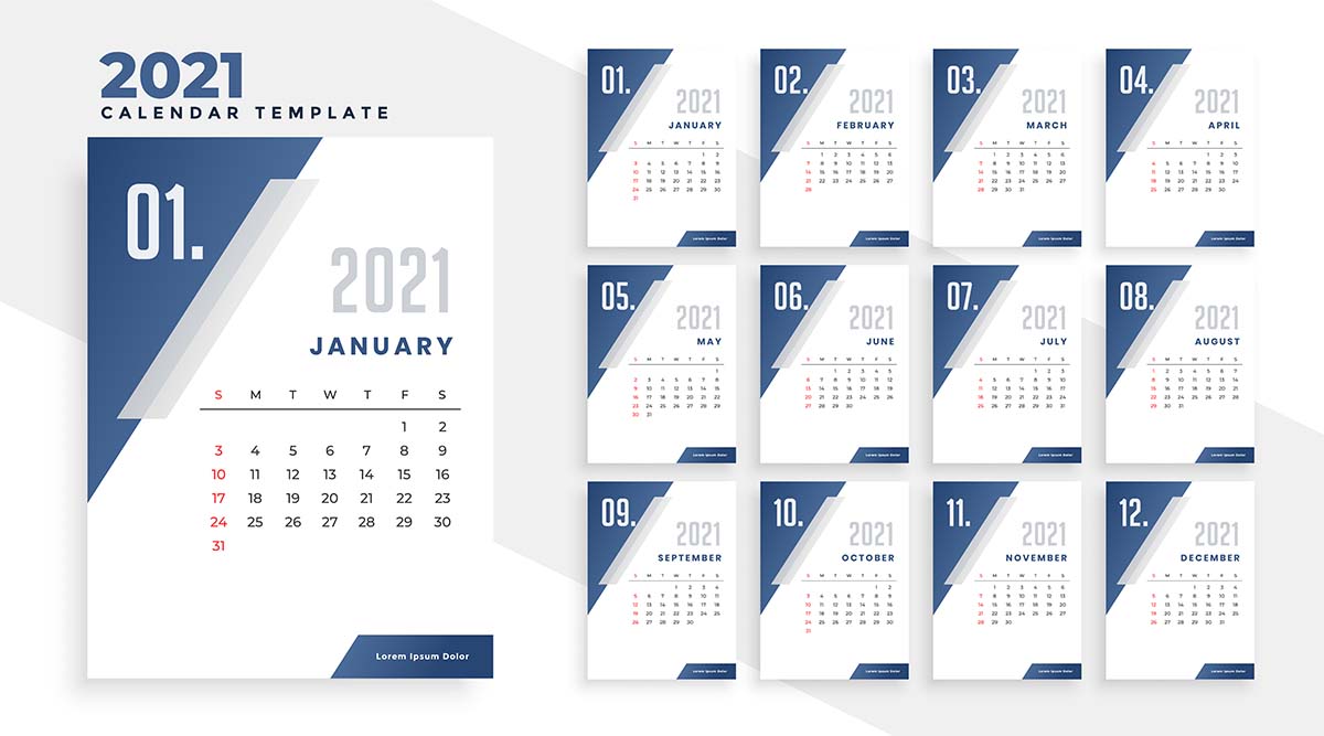2021年日历设计模板中的几何风格源文件year-2021-calendar-design-template-geometric-st<x>yle