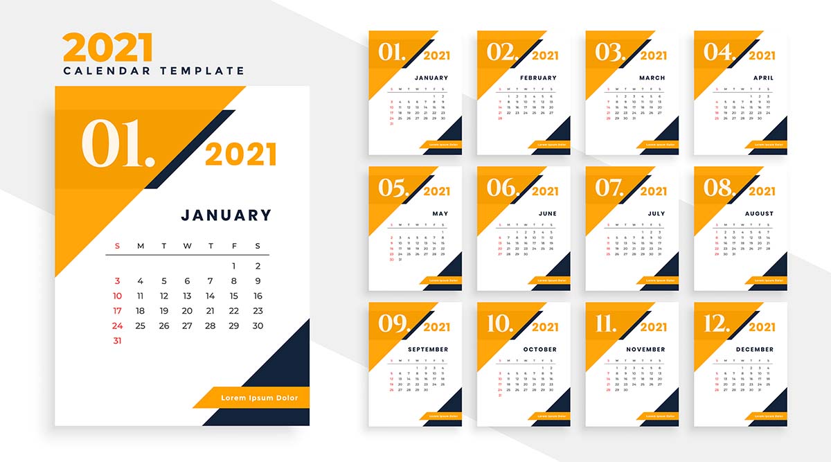 现代日历设计中的几何风格矢量源文件year-2021-modern-calendar-design-geometric-st<x>yle