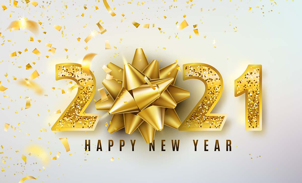 2021新年快乐背景与黄金礼品弓，五彩纸屑，闪亮的闪光黄金数字矢量2021-happy-new-year-background