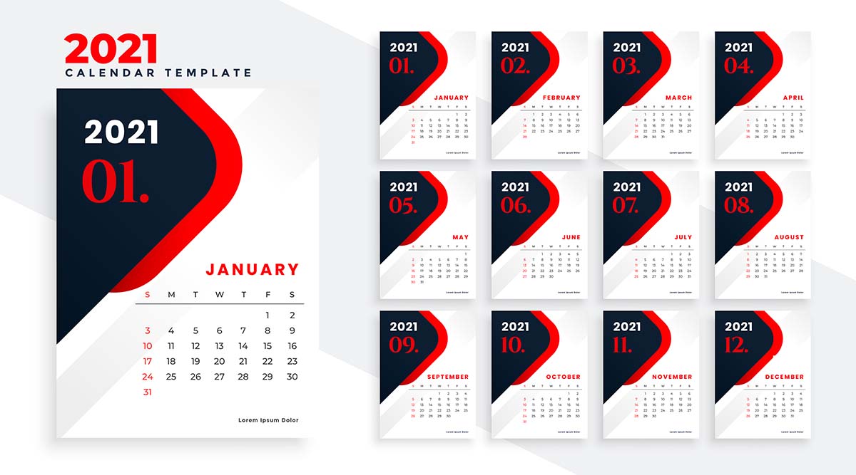 新年2021年红色和黑色日历设计模板矢量源文件new-year-2021-red-and-black-calendar-design-template