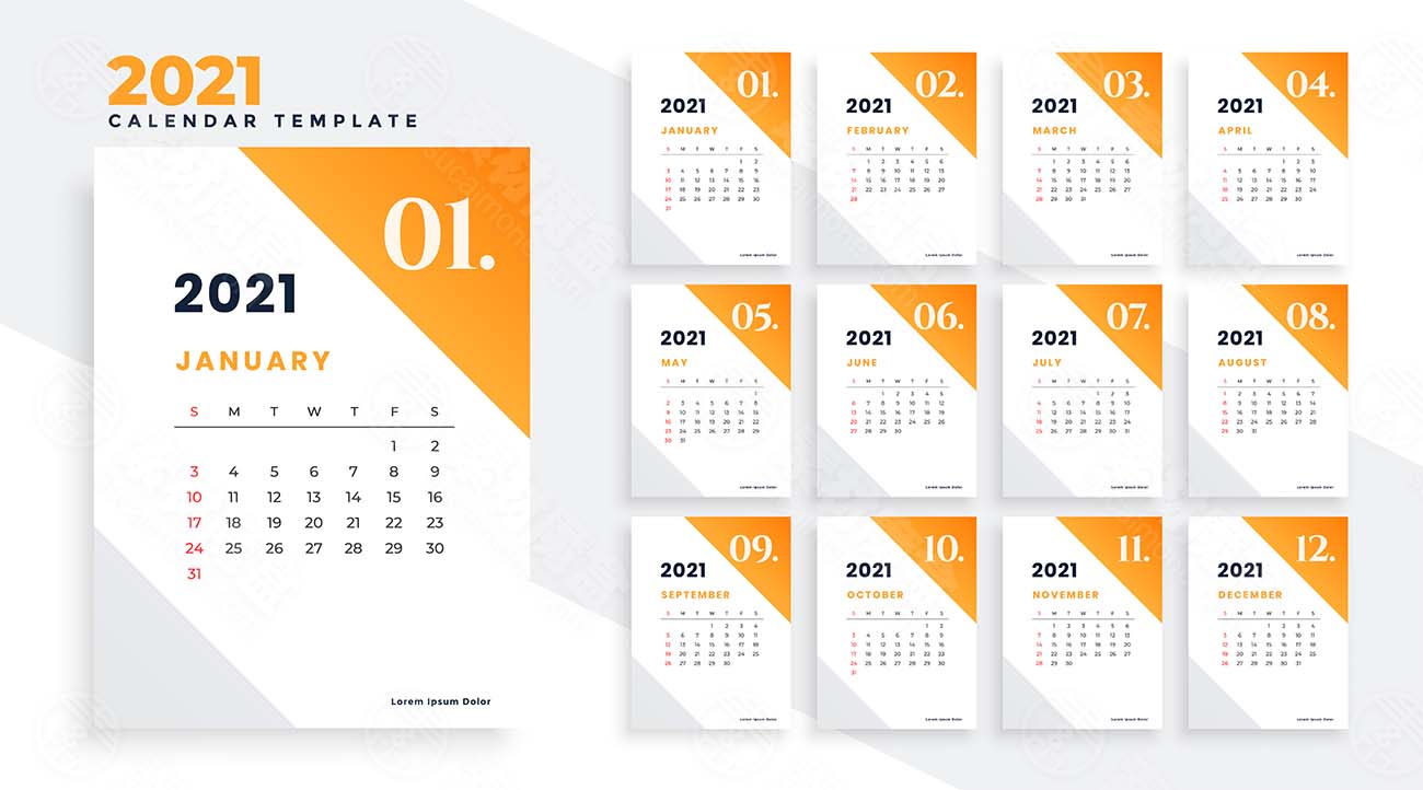 清洁牛年新年日历优雅的设计模板矢量clean-2021-new-year-calendar-elegant-design-template
