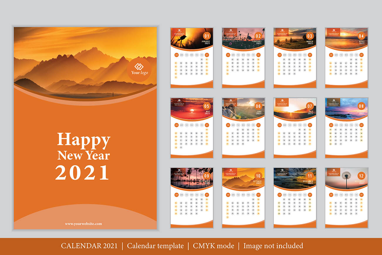 现代设计2021年日历模板矢量源文件（不含图片）modern-design-2021-calendar-template