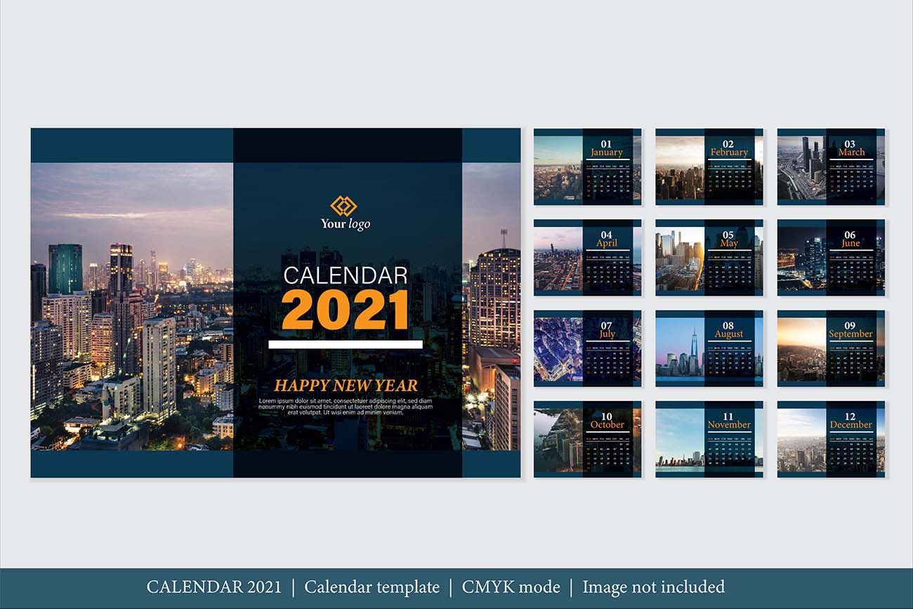 现代设计2021年日历模板矢量（不含图片）modern-design-2021-calendar-template