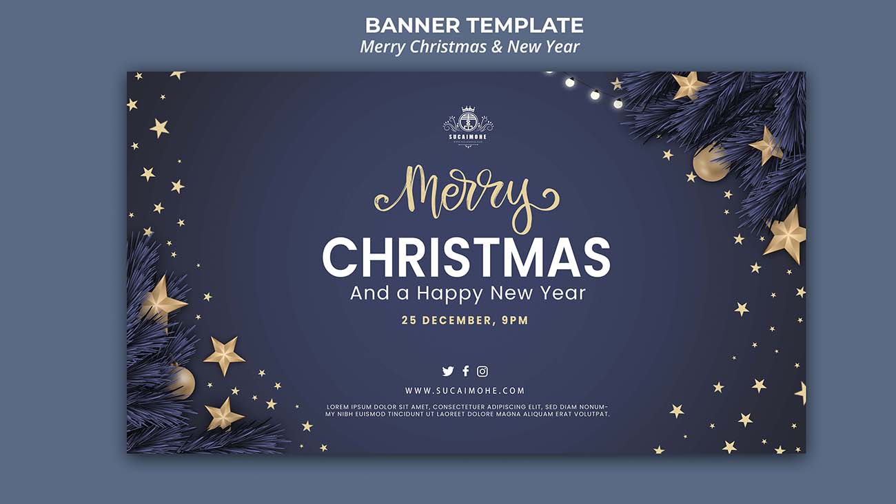 圣诞节和新年的水平横幅模板Psd源文件horizontal-banner-template-for-christmas-and-new-year