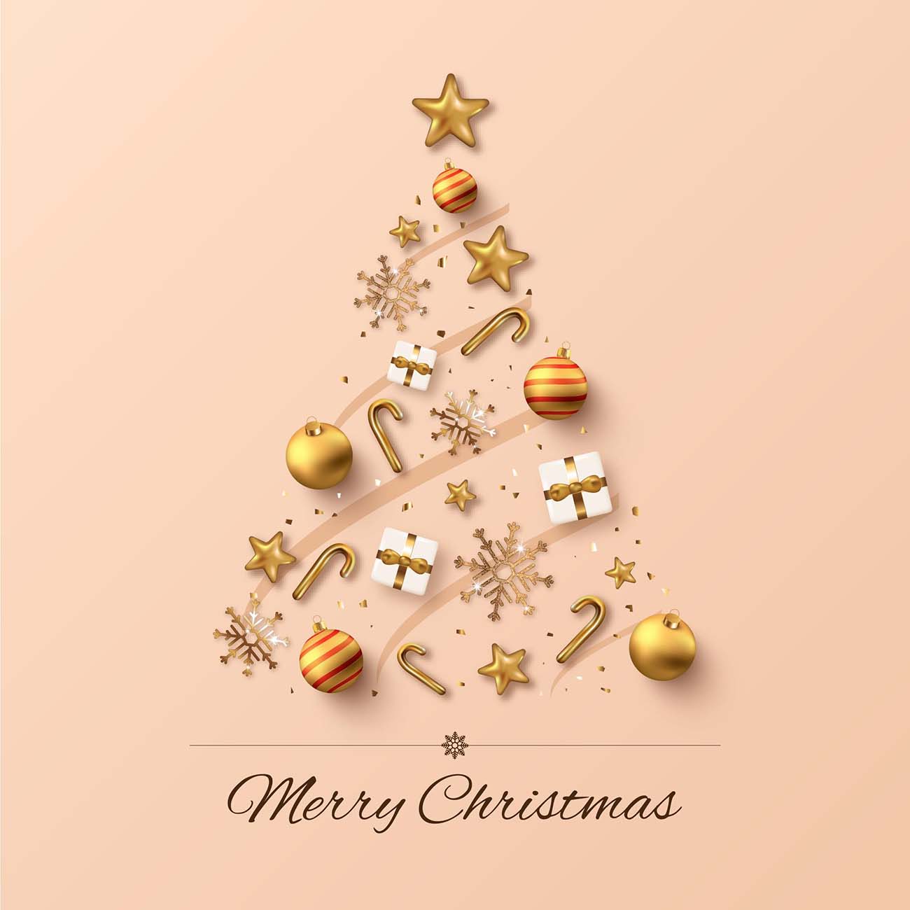   圣诞树做成了逼真的金色装饰 christmas-tree-made-realistic-golden-decoration