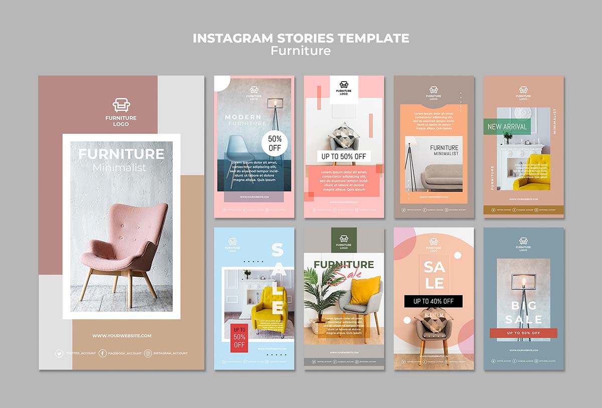 9张家具店/软装海报设计模板Psd源文件furniture-store-instagram-stories-template