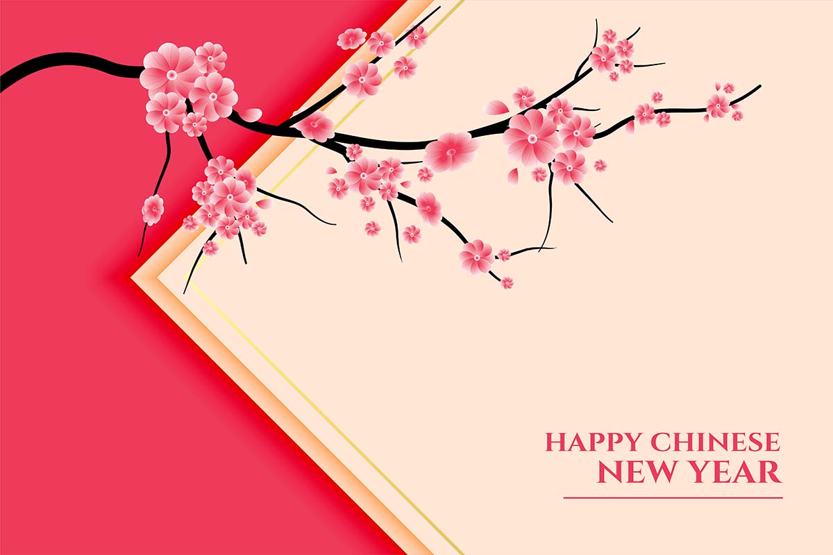 中国新年快乐与樱花花分支卡矢量happy-chiinese-new-year-with-sakura-flower-branch-card