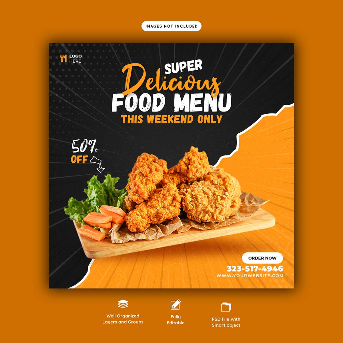 食品菜单和餐厅社交媒体发布模板Psd源文件food-menu-restaurant-social-media-post-template