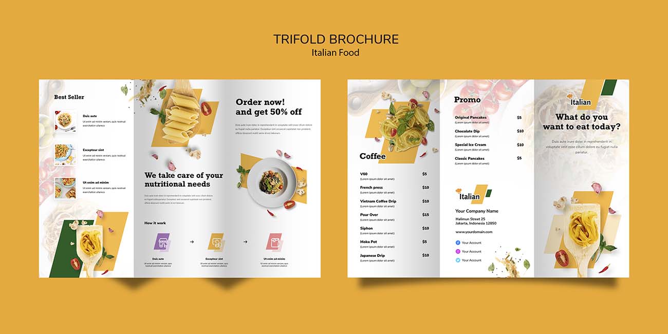 意大利食品/西餐宣传册三折呀设计Psd源文件italian-food-trifold-brochure-design