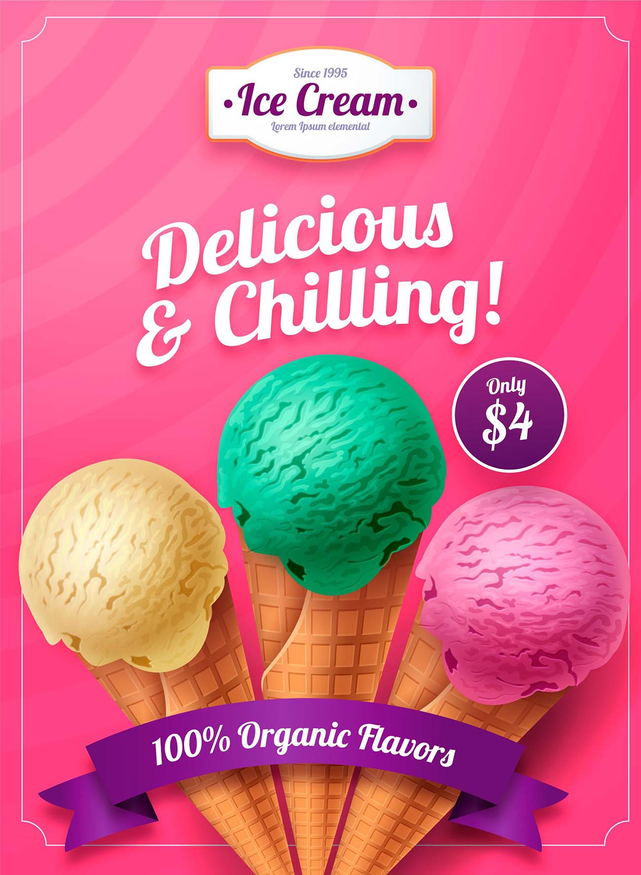 逼真的美味冰淇淋广告矢量