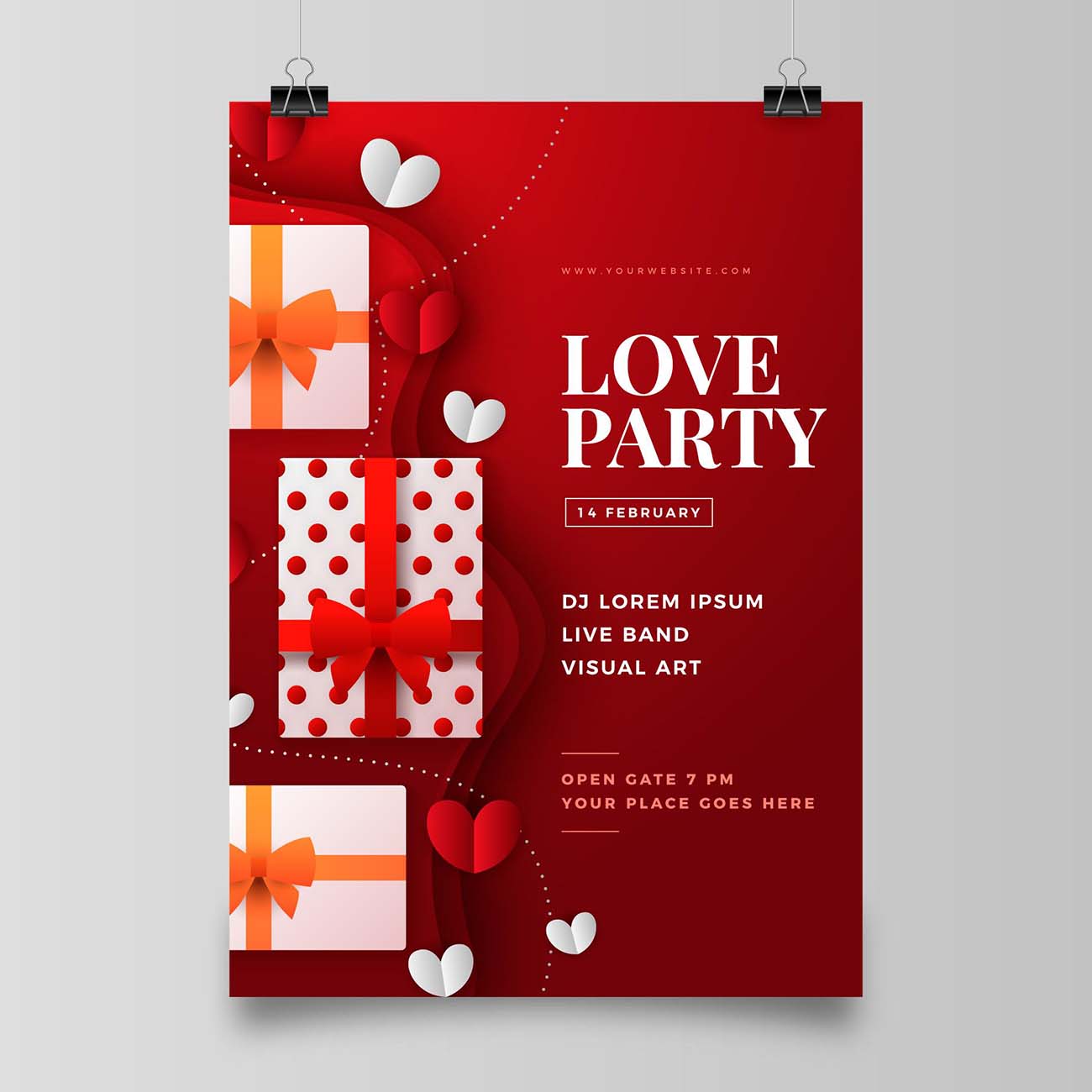 纸质风格免费矢量情人节聚会传单模板valentine-s-day-party-flyer-template-paper-st<x>yle